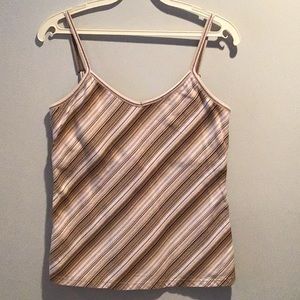 Sonoma Life Style White/Tan Stripe Tank Top Medium Adjustable Straps Builtin Bra